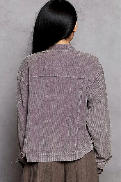 POL Button Down Corduroy Trucker Jacket Lilac