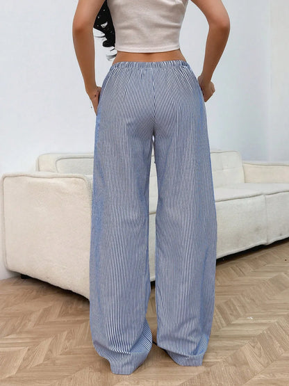 Drawstring Striped Wide Leg Pants