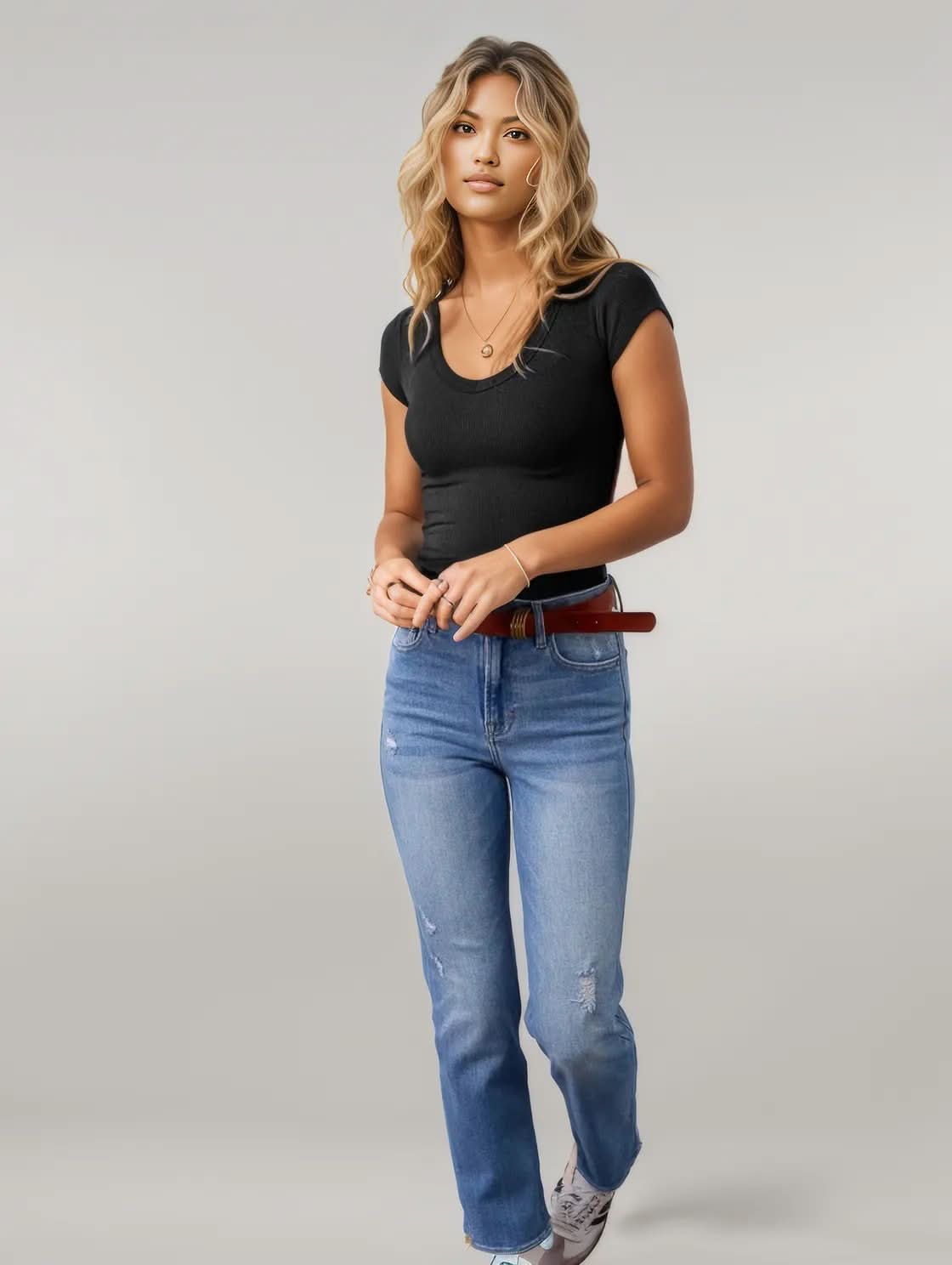 Scoop Neck Cap Sleeve T-Shirt