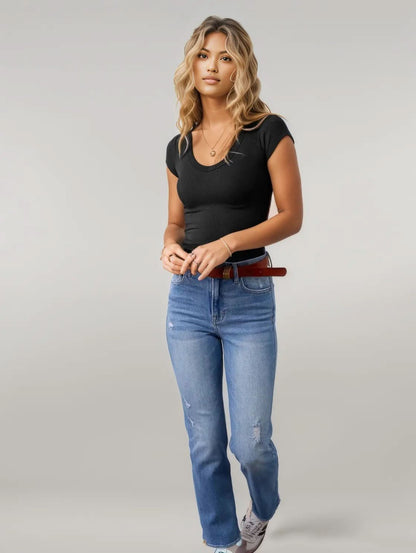 Scoop Neck Cap Sleeve T-Shirt