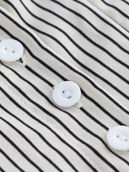Striped Short Sleeve Button-Up Shirt Light Gray