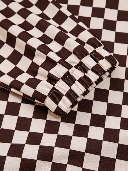 Checkered Drawstring Hoodie and Pants Set Plaid