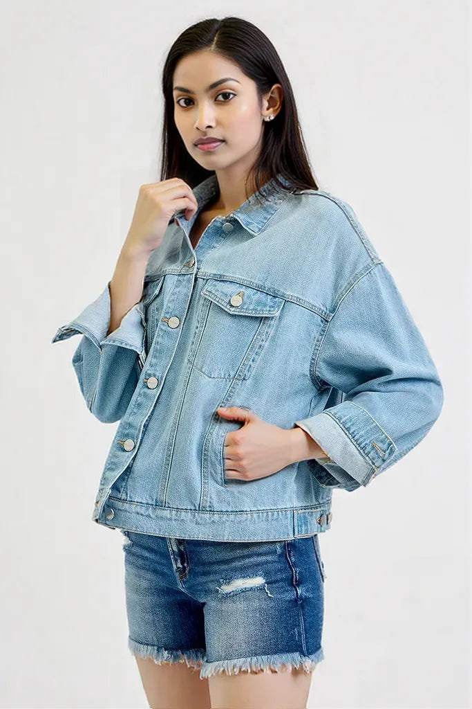 RISEN Washed Dropped Shoulder Denim Jacket