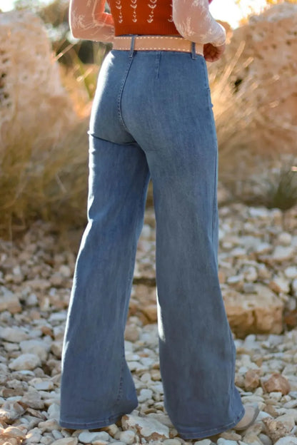 High-Waisted Wide-Leg Button-Front Jeans Medium