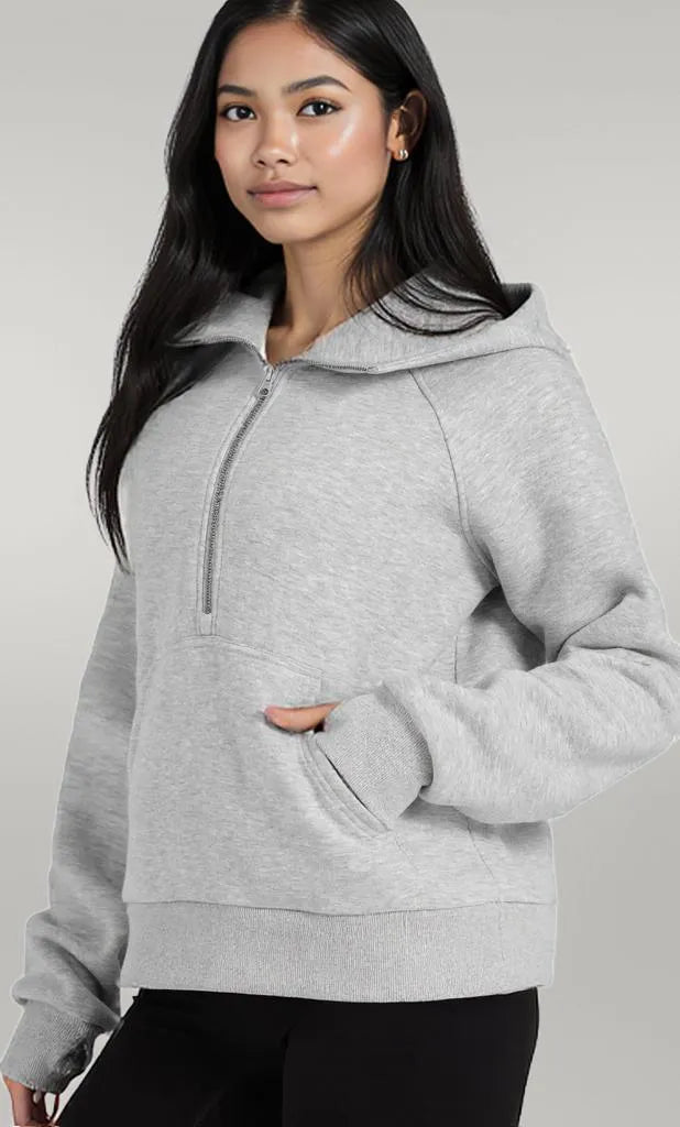 Half-Zip Hoodie with Kangaroo Pocket