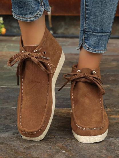 Lace Up Wedge Ankle Boots Brown