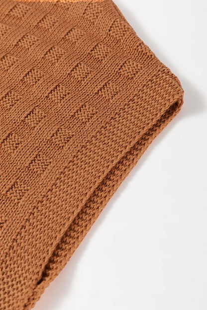 Textured Pattern Round Neck Sweater Vest Caramel