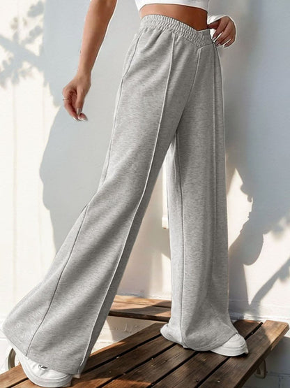 Perfee Elastic Waist Wide Leg Pants Light Gray