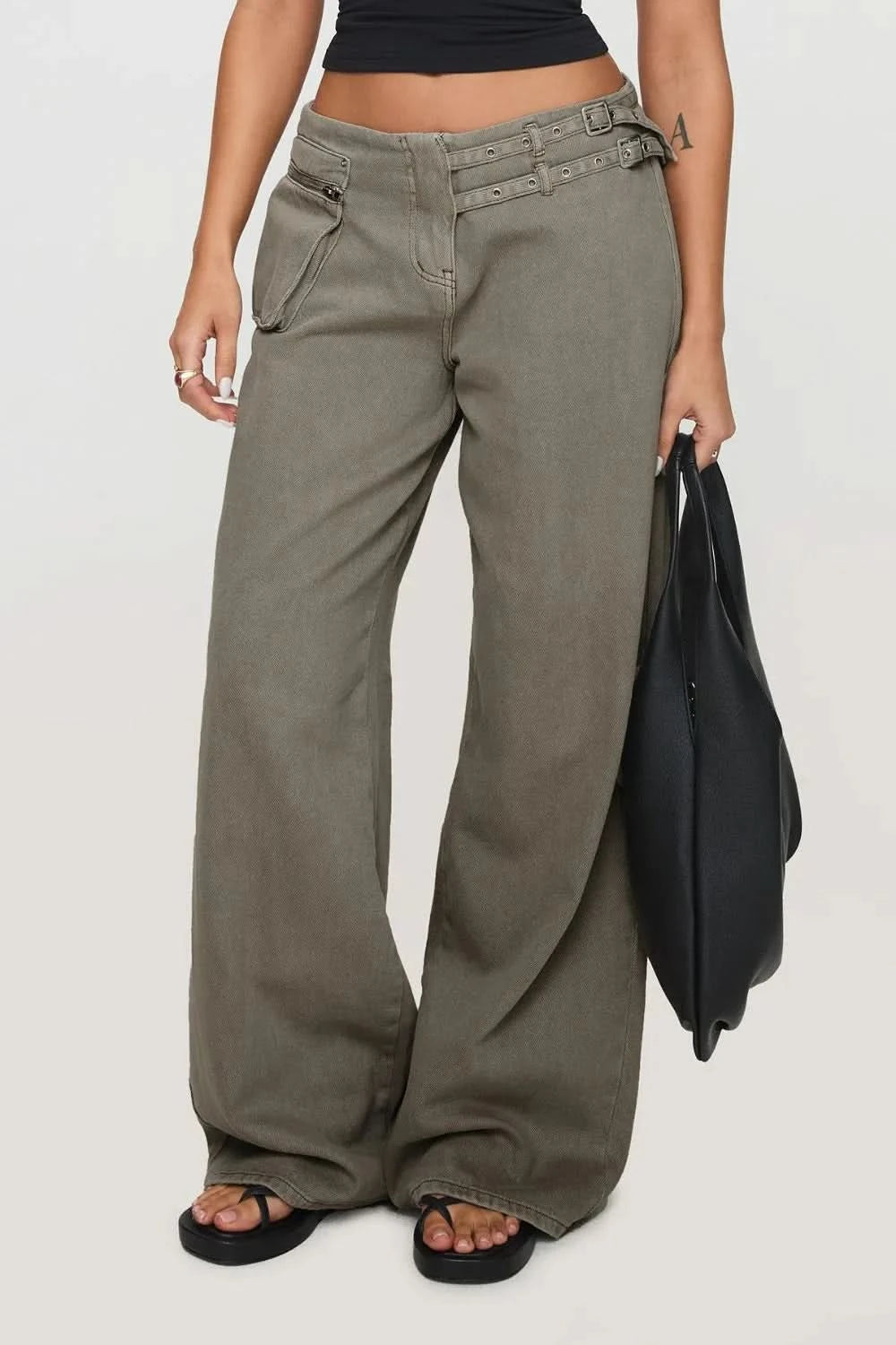 Wide Leg Jeans with Pockets Dark Gray