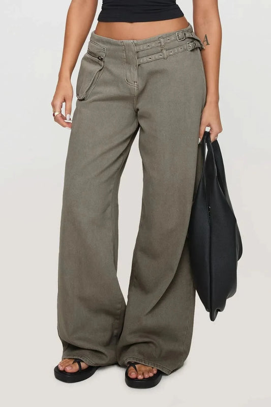 Wide Leg Jeans with Pockets Dark Gray