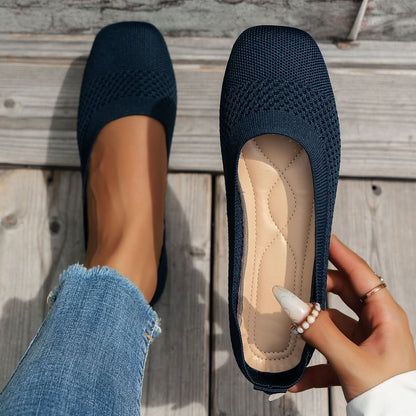 Square Toe Solid Color Mesh Slip-Ons