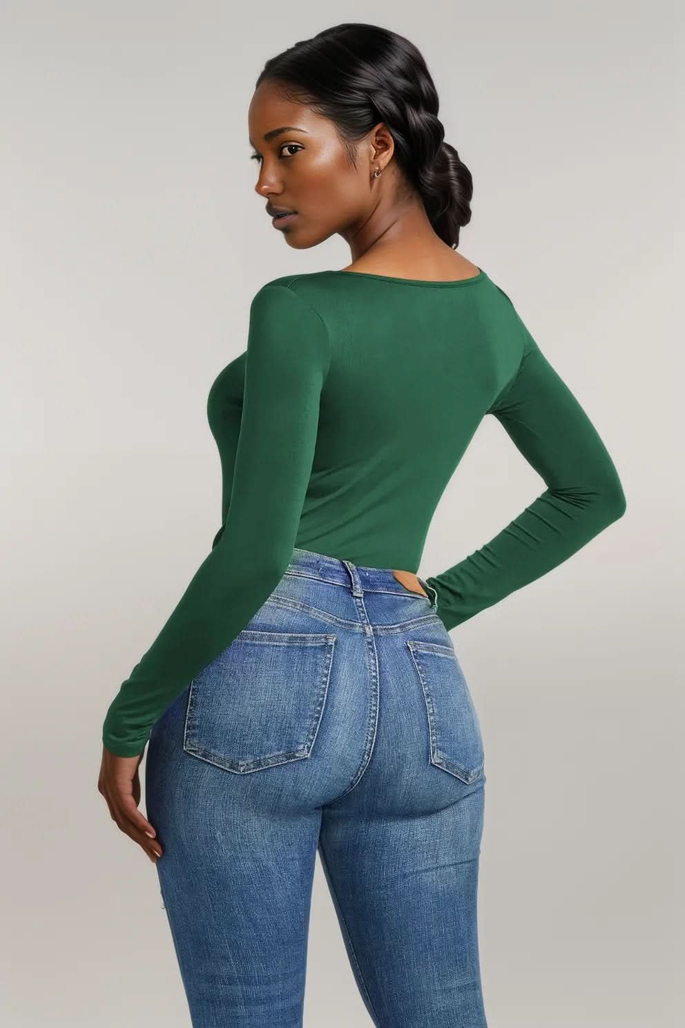 Half Zip Scoop Neck Long Sleeve Bodysuit