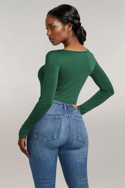 Half Zip Scoop Neck Long Sleeve Bodysuit