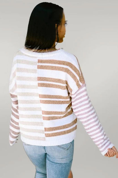 Stripe Blocked Drop Shoulder Slouchy Sweater