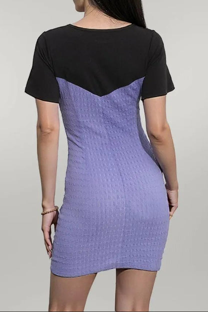 Round Neck Two-Tone Mini Dress