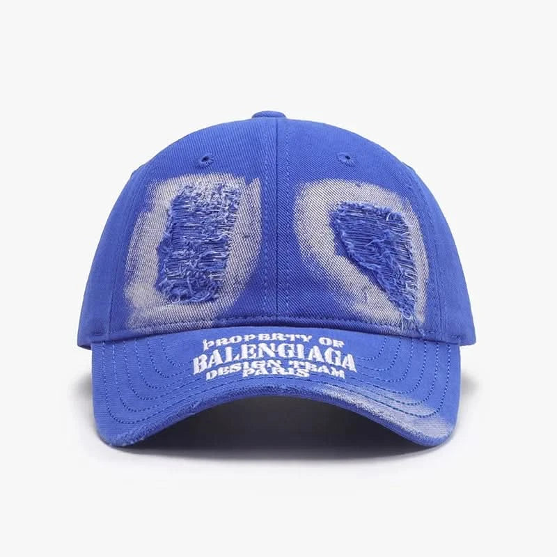 Distressed Letter Cotton Baseball Cap Dusty Blue One Size
