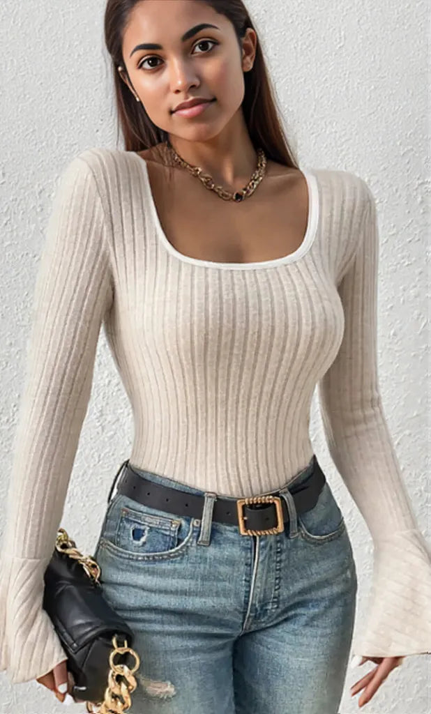 Scoop Neck Long Sleeve T-Shirt Dust Storm