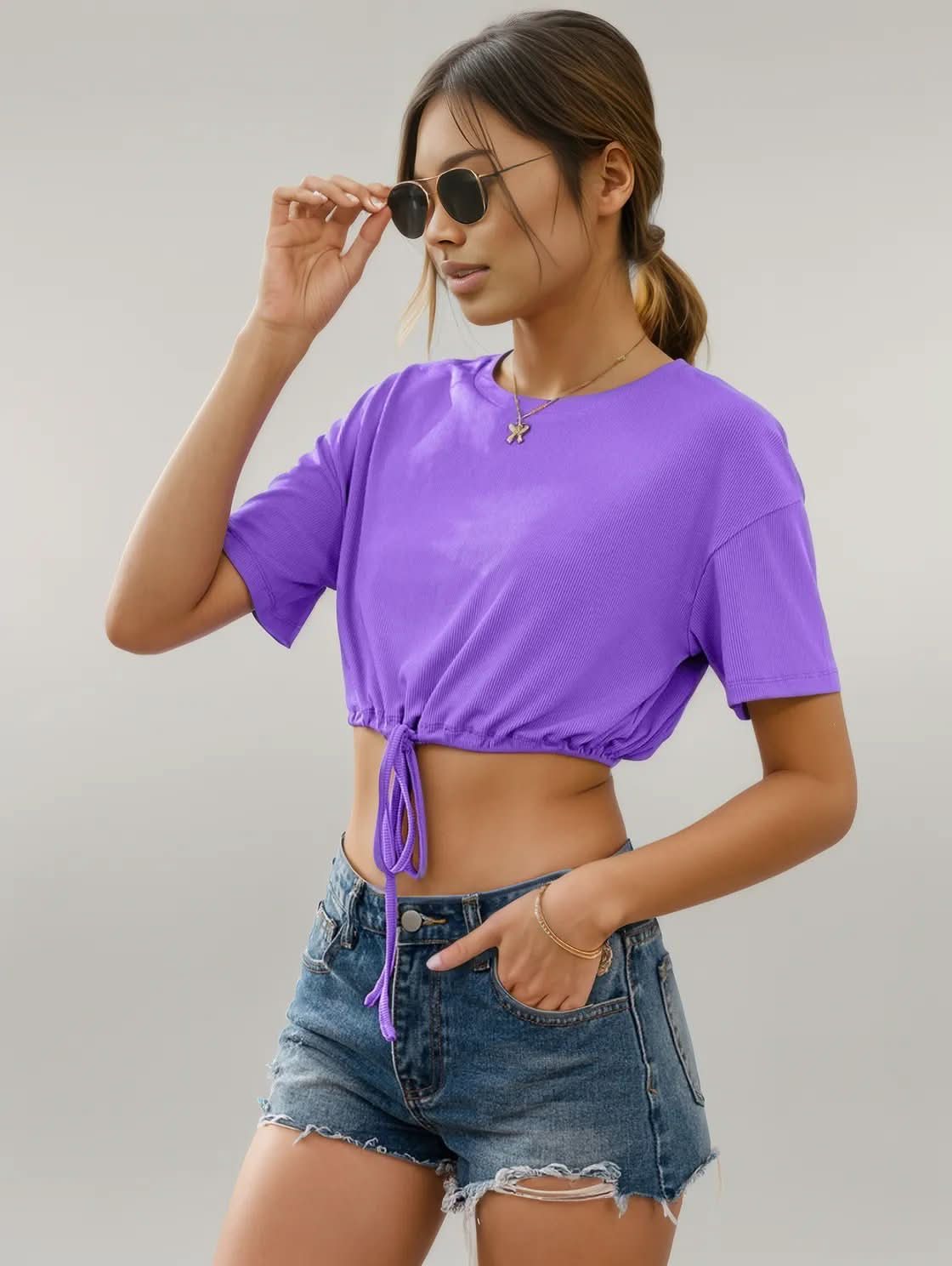 Ivy Lane Drawstring Round Neck Short Sleeve T-Shirt