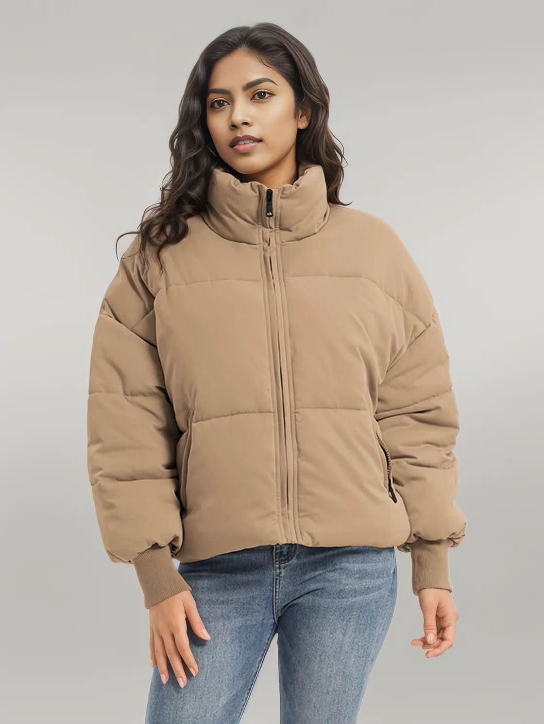 Zip Up Turtleneck Long Sleeve Winter Coat