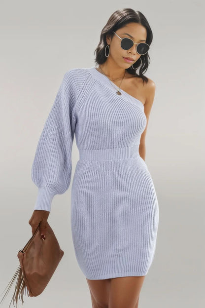 One Shoulder Raglan Sleeve Pencil Sweater Dress