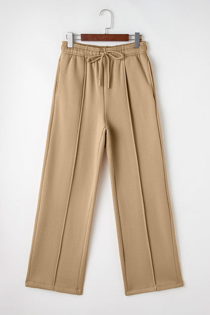 Smoke Gray Exposed Seam Drawstring High Waist Wide Leg Pants Smoke Gray 50%Polyester+50%Cotton