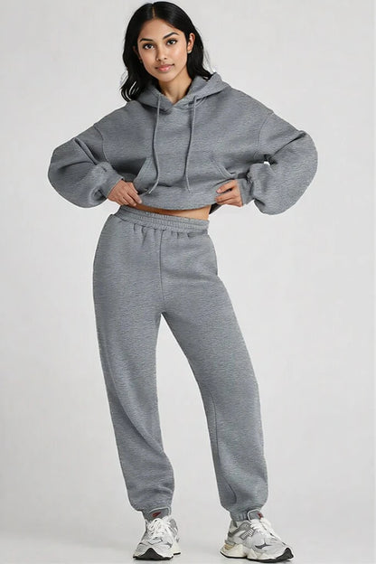 Dropped Shoulder Hooded Top and Pants Active Set
