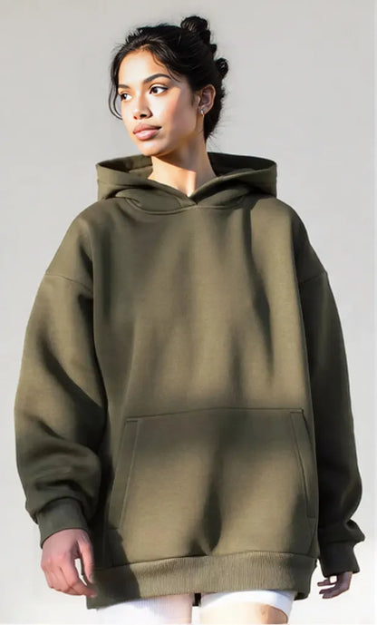 Kangaroo Pocket Long Sleeve Hoodie Army Green