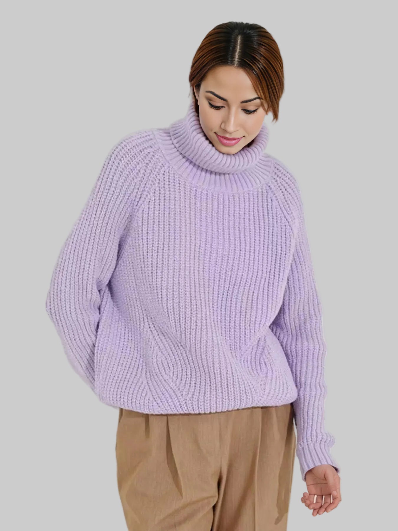 Turtleneck Long Sleeve Sweater Light Purple