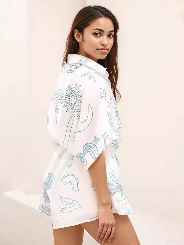 Printed Collared Neck Half Sleeve Romper