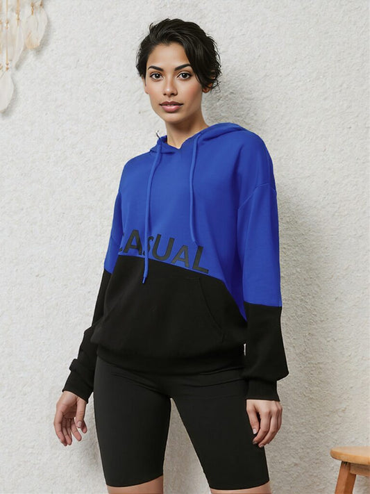 CASUAL Graphic Two-Tone Hoodie Royal Blue