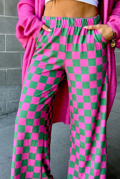 Checkered Wide Leg Pants Turquoise