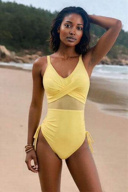 Drawstring Ruched V-Neck One-Piece Swimwear