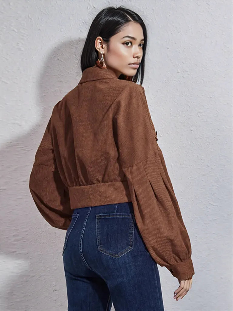 Button Down Collared Neck Cropped Jacket
