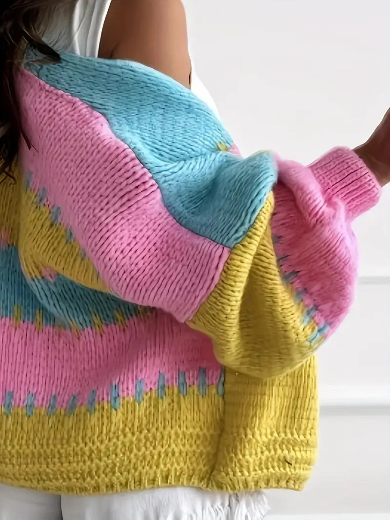 Color Block Drop Shoulder Cardigan Fuchsia Pink