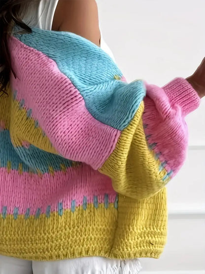 Color Block Drop Shoulder Cardigan Fuchsia Pink