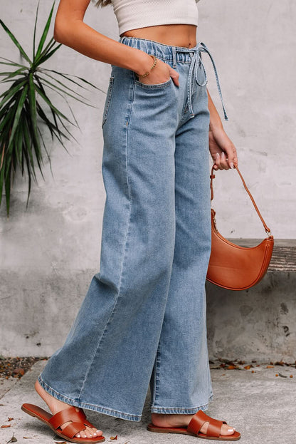 Dusk Blue Medium Wash Super Wide Leg Denim Pants Dusk Blue