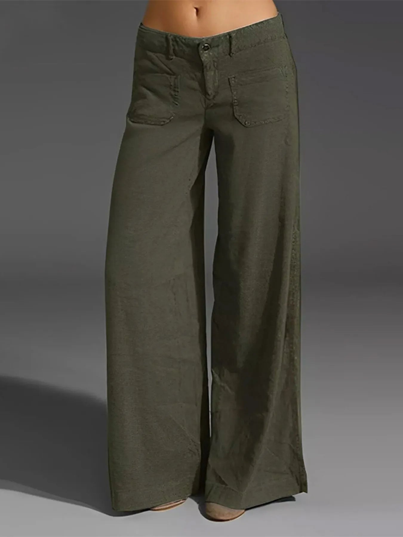 Full Size Wide Leg Pants with Pockets Green