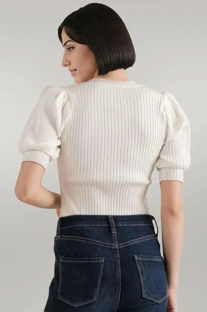 And The Why Puffed Half Sleeve Rib Basic Bodysuit