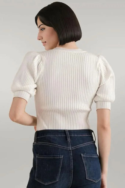 And The Why Puffed Half Sleeve Rib Basic Bodysuit
