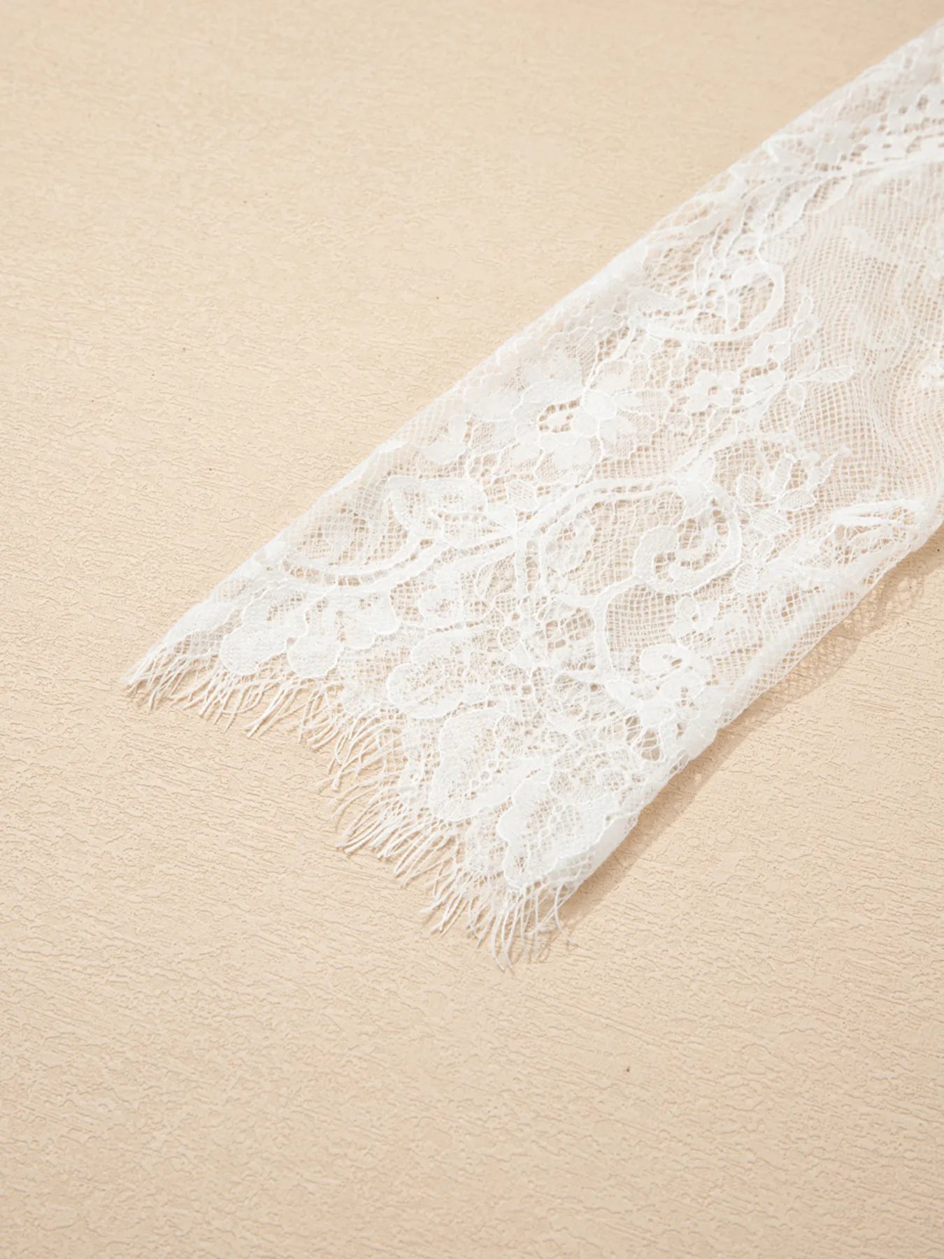 Lace Sleeve Patchwork Faux Two-piece Fuzzy Sweater White
