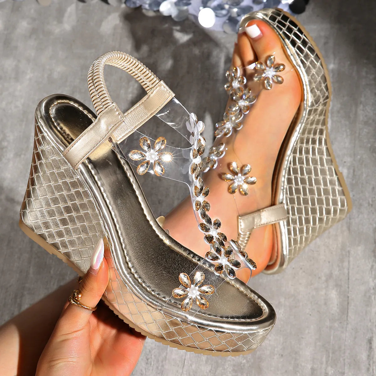 Open Toe Wedge Sandals Gold