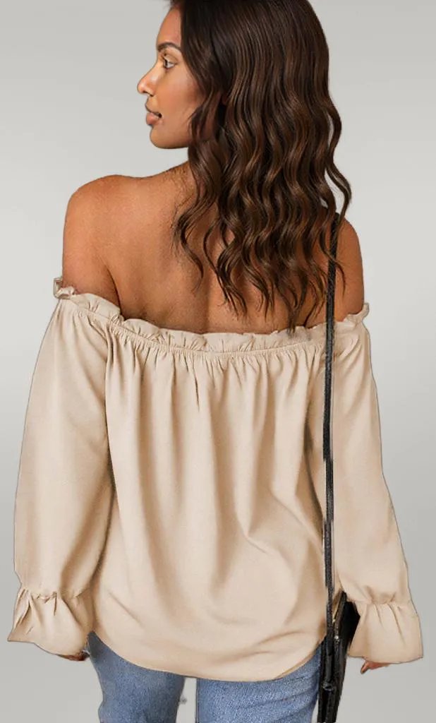 Off-Shoulder Flounce Sleeve Blouse