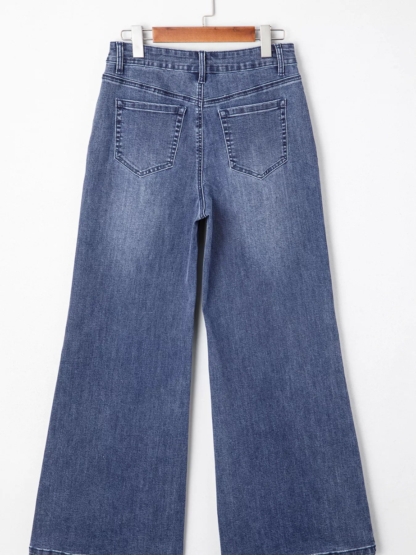 High Waist Button Zip Flare Leg Jeans Navy