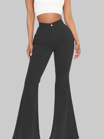 Full Size High-Waisted Raw Hem Flare Jeans Black