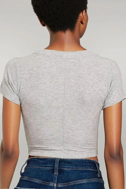 Zenana Ribbed Scoop Neck Crop Short Sleeve Top