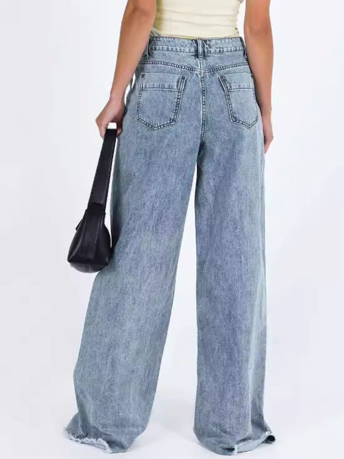 Wide Leg Drizzle Jeans with Pockets - High-Waisted Denim for Everyday Wear