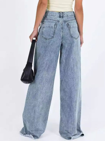 Wide Leg Drizzle Jeans with Pockets - High-Waisted Denim for Everyday Wear