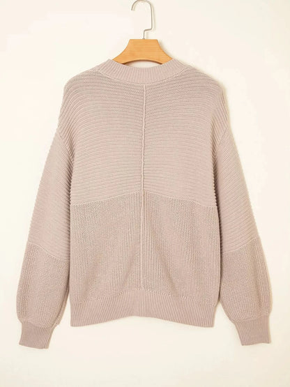 Texture Knitted Dropped Shoulder Sweater Khaki