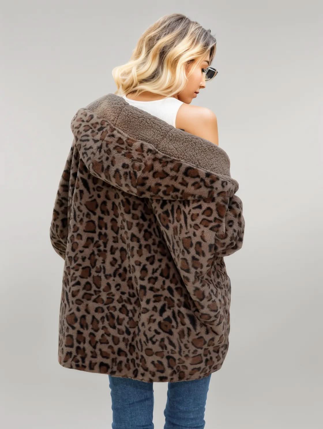 Leopard Hooded Coat with Pockets