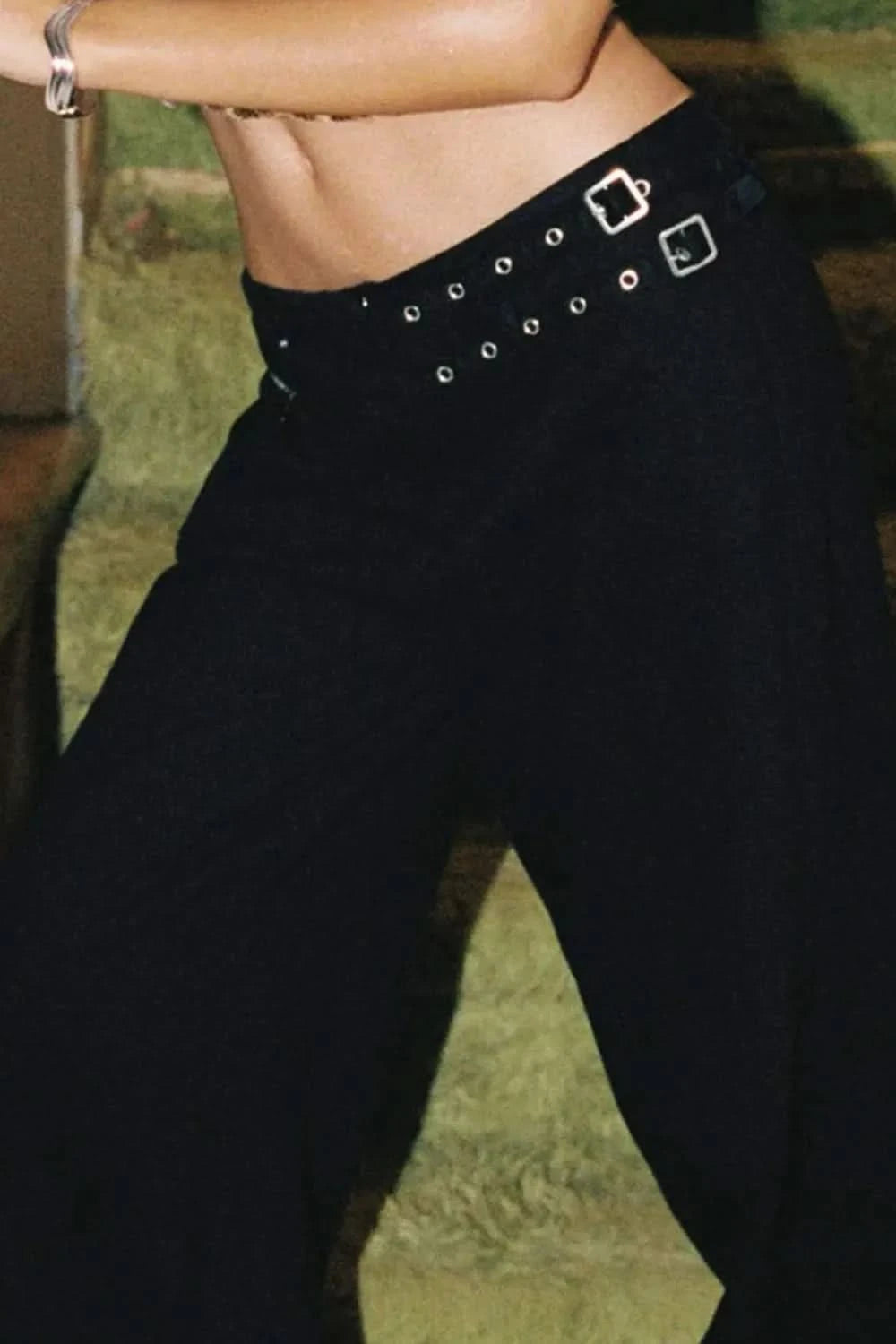 Wide Leg Jeans with Pockets Black
